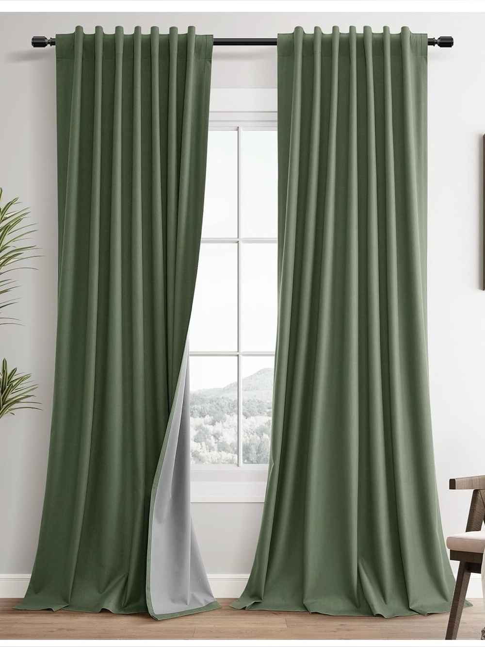 ✨ Olive Green Linen Blackout Curtains 2 panels